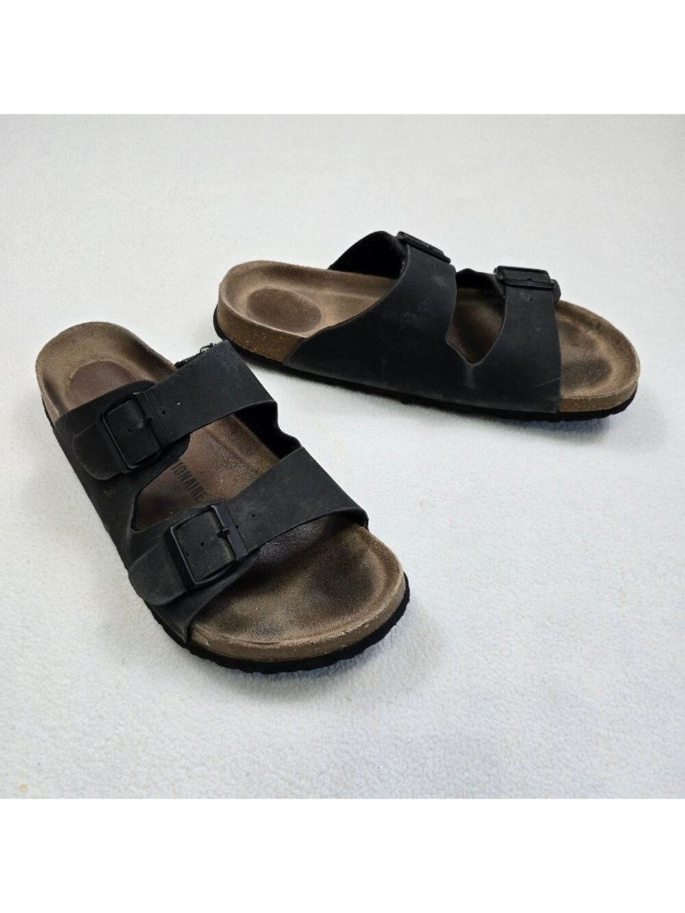 Cushionaire Mens Womens M10 L12 43 Sandals Black Double-Buckle Slip On